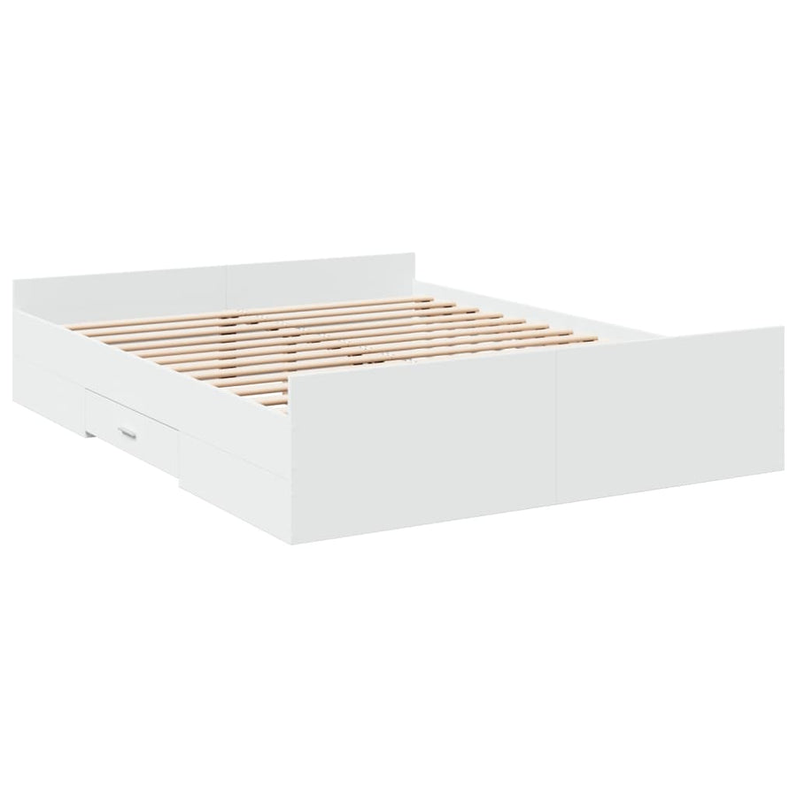 Bed Frame with Drawers without Mattress White 150x200 cm