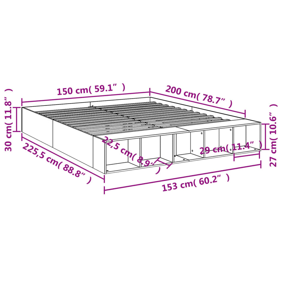 Bed Frame without Mattress White 150x200 cm