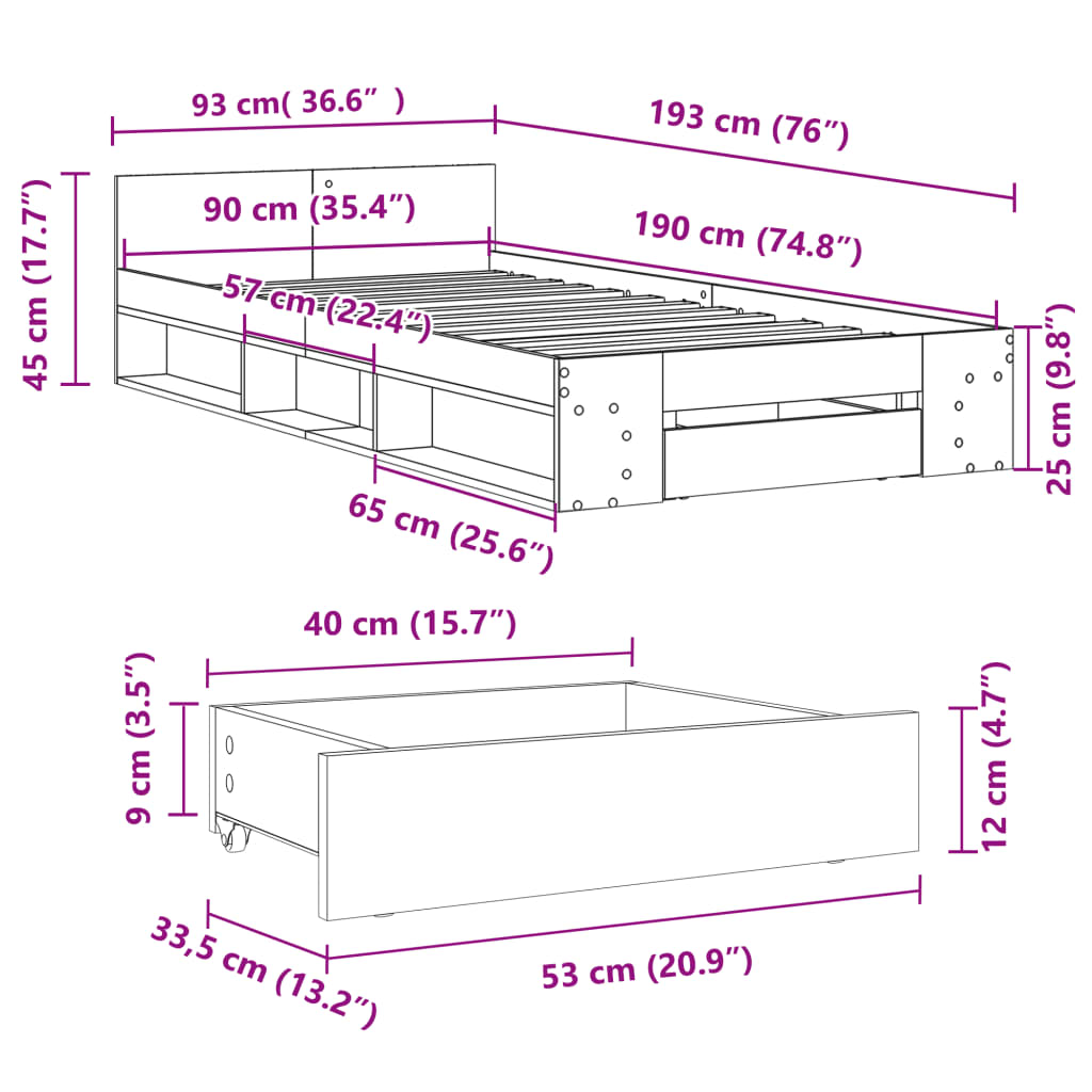 Bed Frame with Drawer without Mattress White 90x190 cm