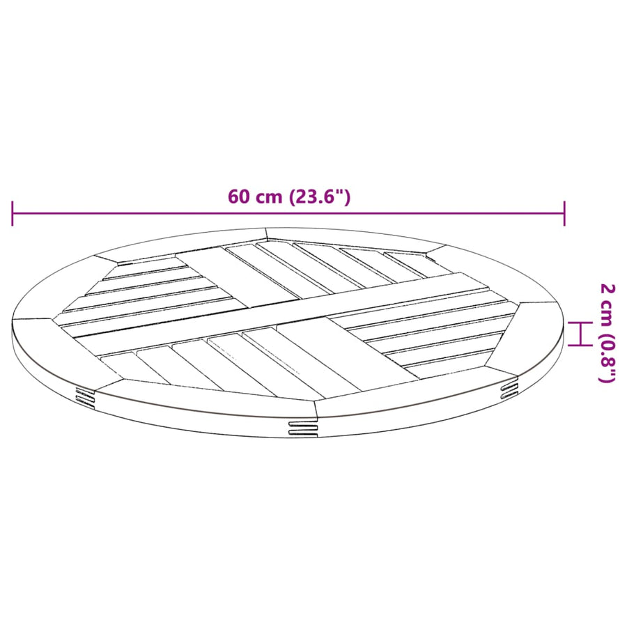 Table Top ?0x2 cm Round Solid Wood Acacia