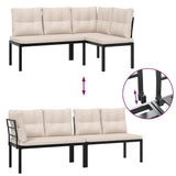 Garden Benches 2 pcs with Cushions Black Powder-coated Steel