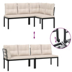 Garden Benches 2 pcs with Cushions Black Powder-coated Steel