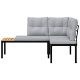 Garden Benches 2 pcs with Cushions Black Powder-coated Steel - Side View
