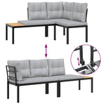Garden Benches 2 pcs with Cushions Black Powder-coated Steel