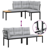 Garden Benches 2 pcs with Cushions Black Powder-coated Steel - Rear View