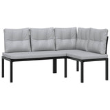 Garden Benches 2 pcs with Cushions Black Powder-coated Steel - Front View