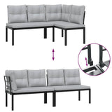 Garden Benches 2 pcs with Cushions Black Powder-coated Steel - Rear View