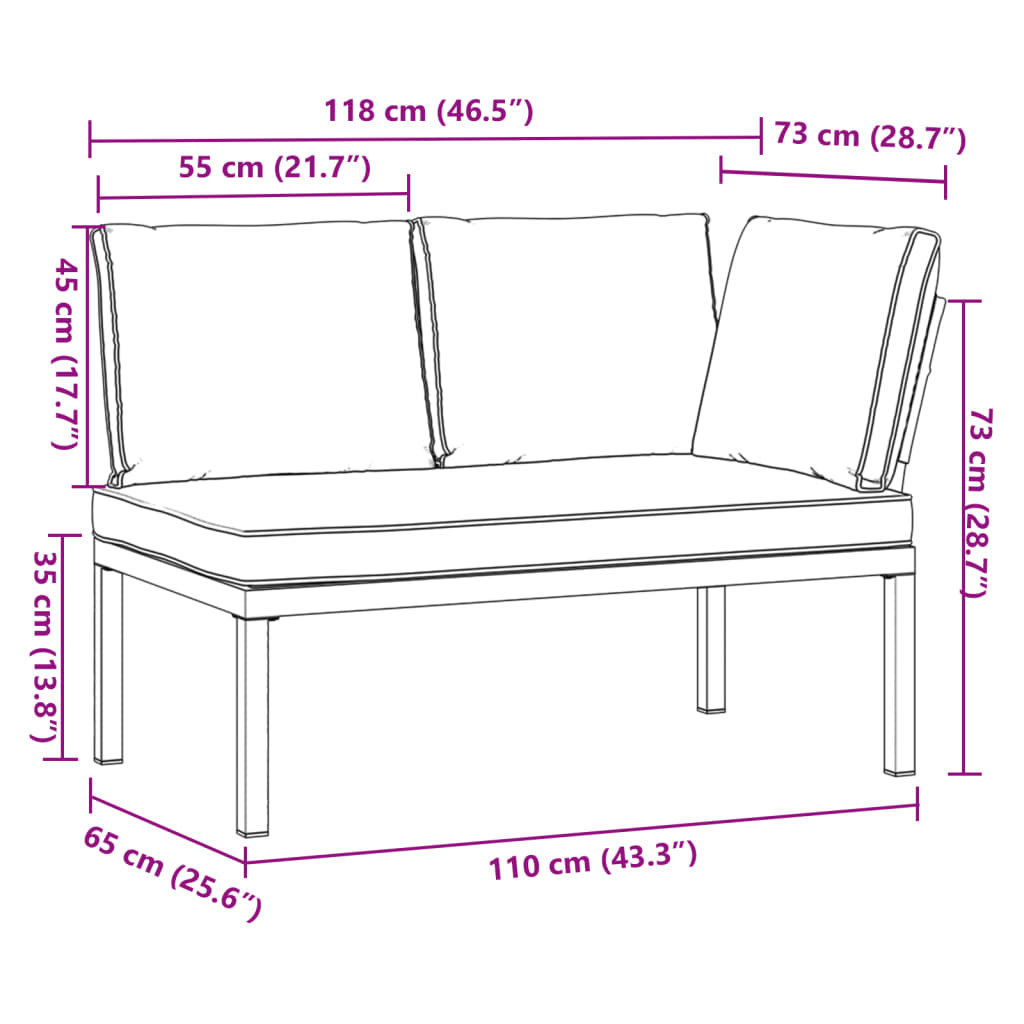 Garden Bench with Cushions Black Aluminium