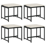 Garden Stools with Cushions 4 pcs Black Poly Rattan - Front View