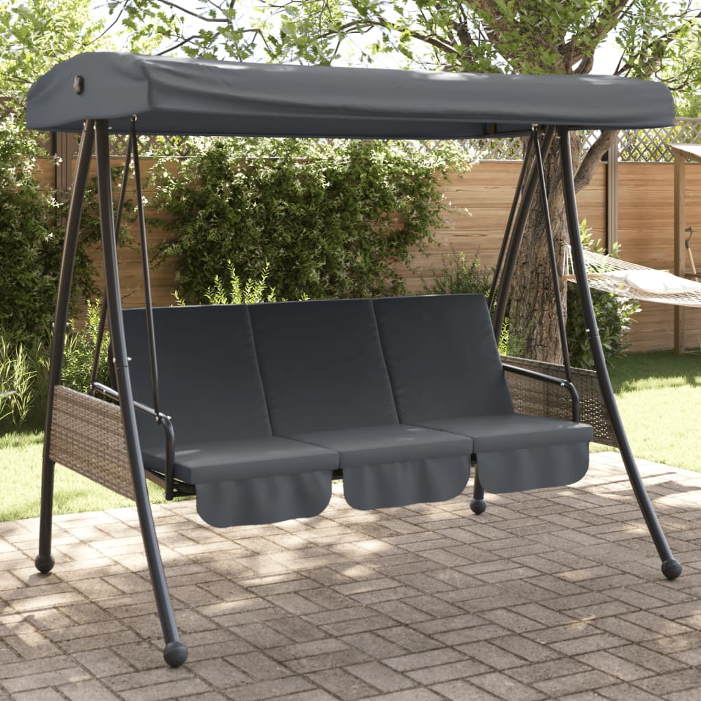 Garden Swing Bench with Adjustable Canopy Dark Grey Steel