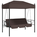 Garden Swing Bench with Canopy Coffee Brown Steel - Front View