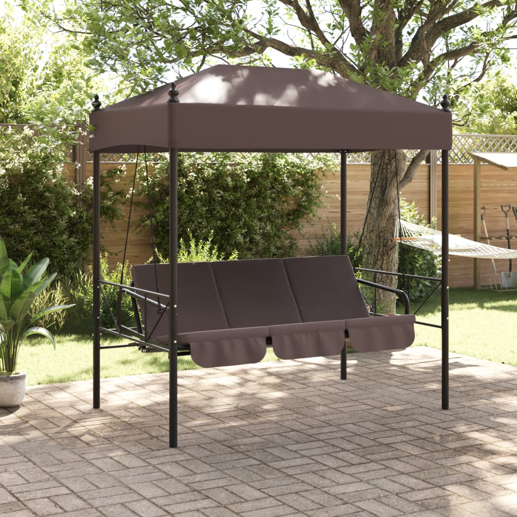 Garden Swing Bench with Canopy Coffee Brown?Steel