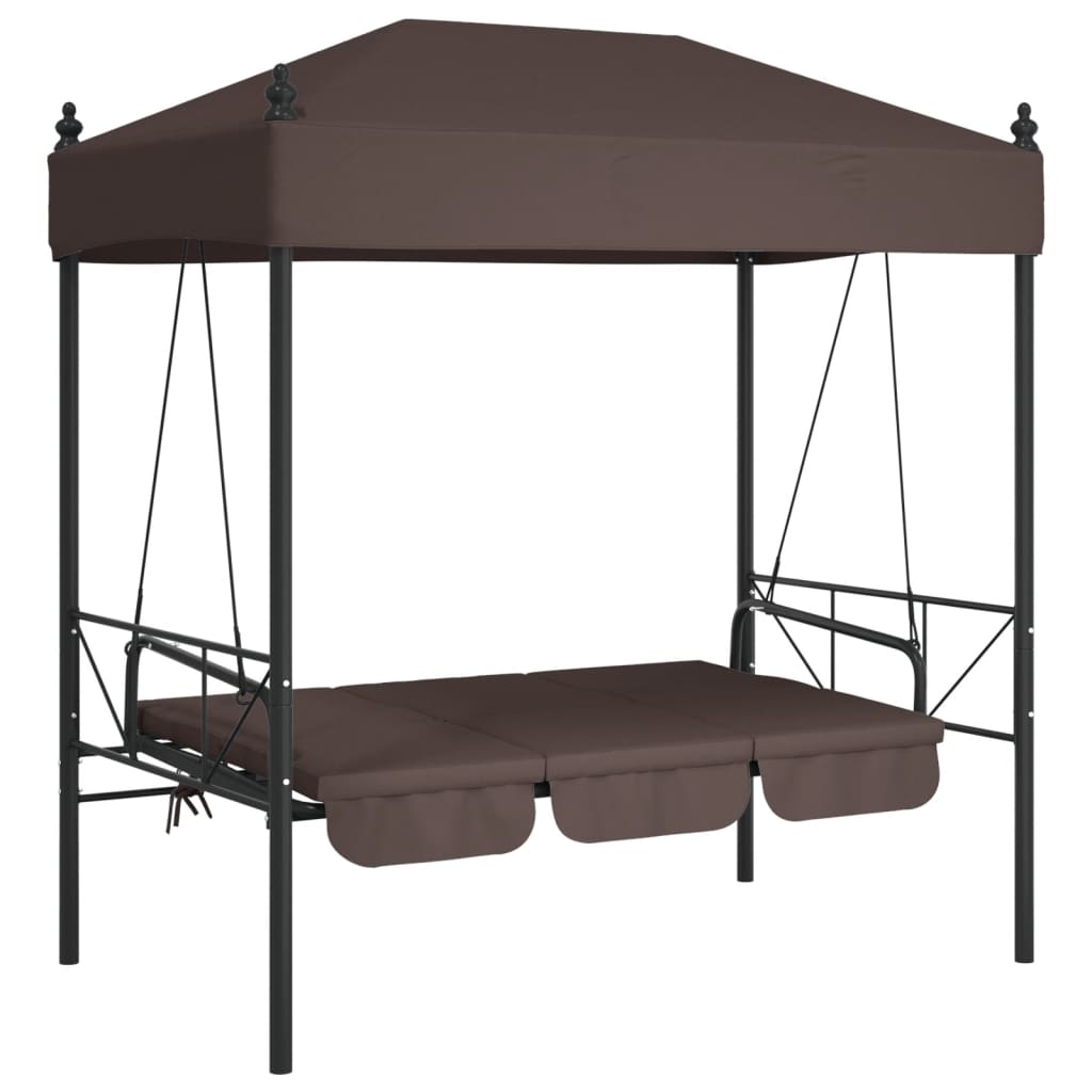 Garden Swing Bench with Canopy Coffee Brown?Steel