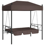 Garden Swing Bench with Canopy Coffee Brown Steel - Top-Down View