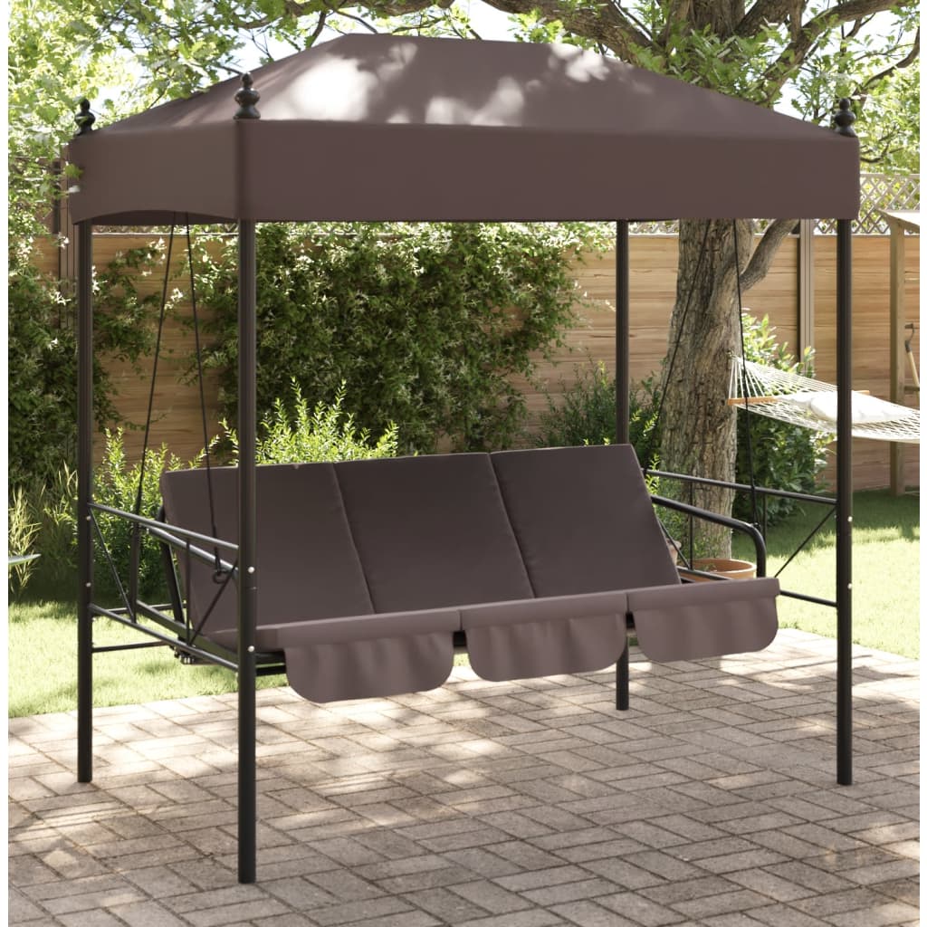 Garden Swing Bench with Canopy Coffee Brown?Steel