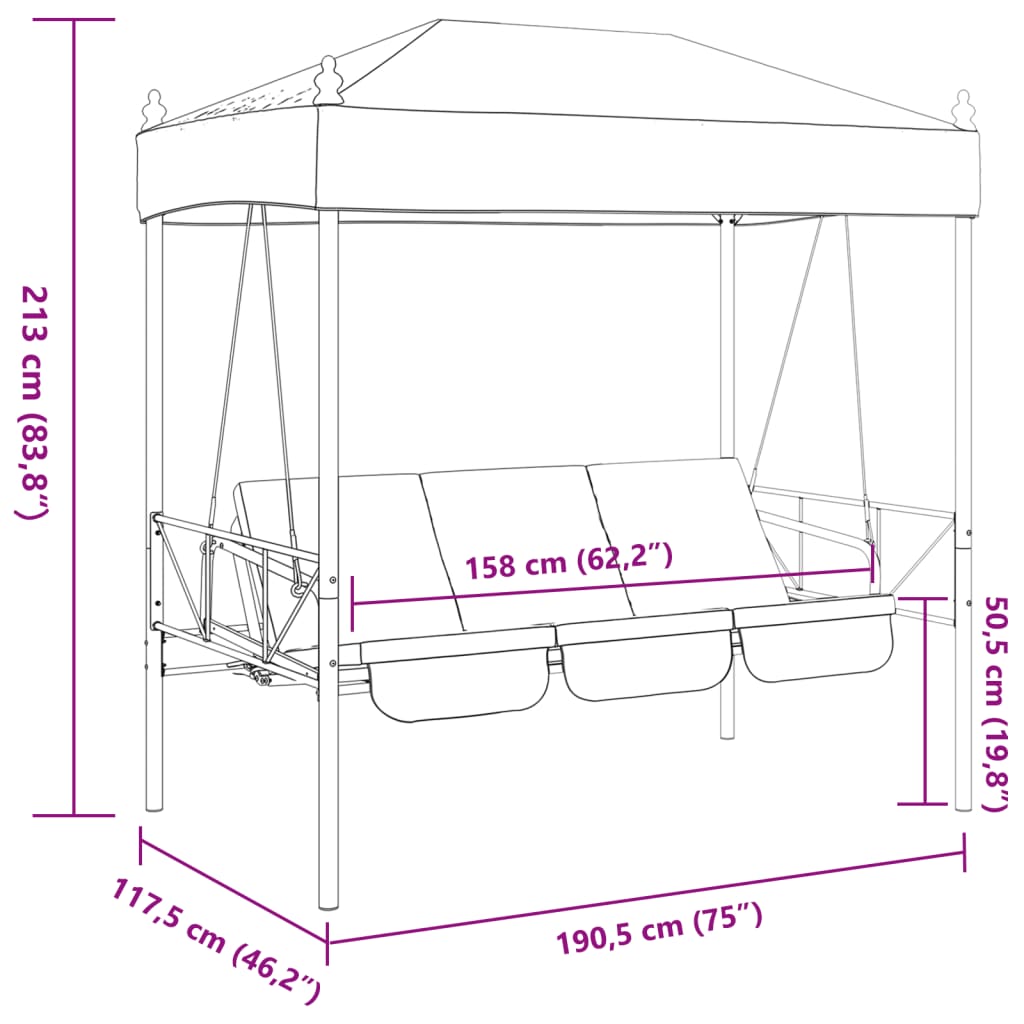 Garden Swing Bench with Canopy Dark Grey?Steel