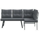Garden Benches with Cushions 2 pcs Black Powder-coated Steel - Side View