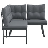 Garden Benches with Cushions 2 pcs Black Powder-coated Steel - Top-Down View