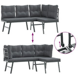 Garden Benches with Cushions 2 pcs Black Powder-coated Steel - Rear View