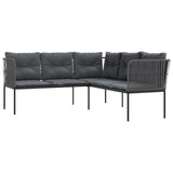 Garden Sofa with Cushions L-shaped Black Steel and Textilene - Front View