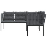 Garden Sofa with Cushions L-shaped Black Steel and Textilene - Top-Down View