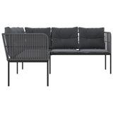 Garden Sofa with Cushions L-shaped Black Steel and Textilene - 45-Degree Angle