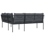 Garden Sofa with Cushions L-shaped Black Steel and Textilene - Rear View