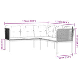 Garden Sofa with Cushions L-shaped Black Steel and Textilene - Extra Image