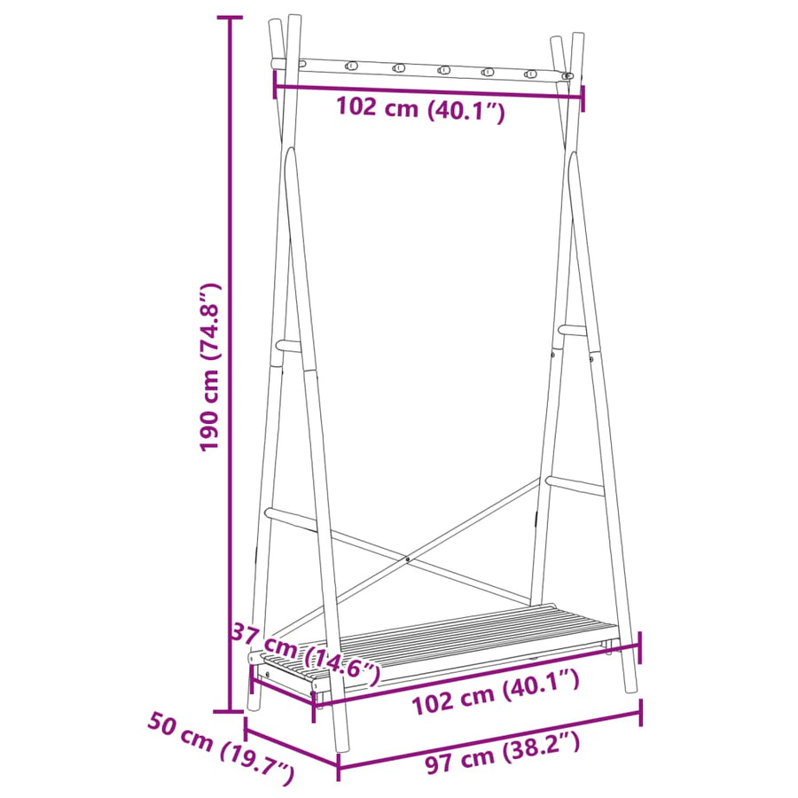 Clothes Rack with Shelf 102x50x190 cm Bamboo