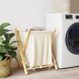 Laundry Basket Cream White 45x55x63.5 cm Bamboo - Side View