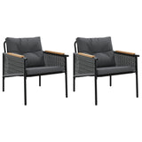 Garden Chairs with Cushions 2 pcs Black Steel - Front View