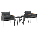 4 Piece Balcony Furniture Set with Cushions Black Steel - Front View