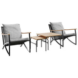 4 Piece Balcony Furniture Set with Cushions Black Steel - Front View
