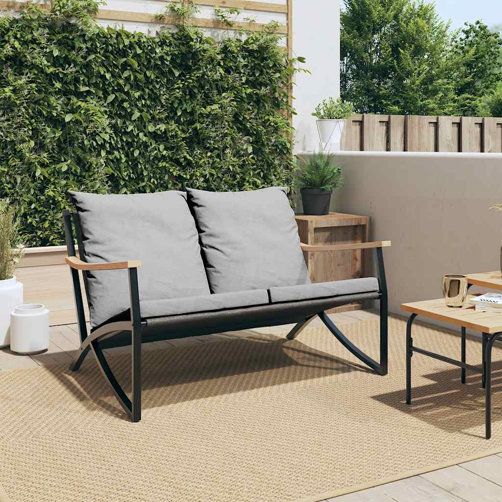 Garden Bench with Cushions 120 cm Black Steel