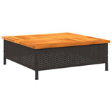 Garden Table Black 70x70x25  cm Rattan and Acacia Wood - Front View