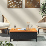 Garden Table Black 70x70x25  cm Rattan and Acacia Wood - Side View