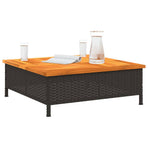 Garden Table Black 70x70x25 cm Rattan and Acacia Wood