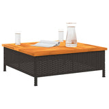 Garden Table Black 70x70x25  cm Rattan and Acacia Wood - Top-Down View