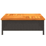 Garden Table Black 70x70x25  cm Rattan and Acacia Wood - 45-Degree Angle