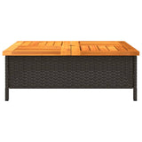 Garden Table Black 70x70x25  cm Rattan and Acacia Wood - Rear View
