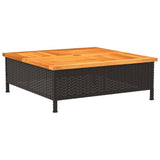 Garden Table Black 70x70x25  cm Rattan and Acacia Wood - Close-Up Angle
