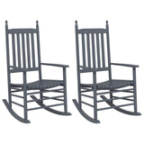 Rocking Chairs with Curved Seats 2 pcs Grey Solid Wood Poplar - Front View