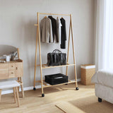 Clothes Rack with Shelves and Wheels 96x45.5x155.5 cm Bamboo - Front View