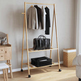Clothes Rack with Shelves and Wheels 96x45.5x155.5 cm Bamboo - Side View
