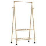Clothes Rack with Shelves and Wheels 96x45.5x155.5 cm Bamboo - Rear View