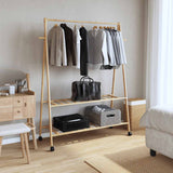 Clothes Rack with Shelves and Wheels 132x45.5x155.5 cm Bamboo - Front View