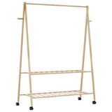 Clothes Rack with Shelves and Wheels 132x45.5x155.5 cm Bamboo - Rear View