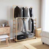 Clothes Rack with Shelves and Wheels 90x35x155 cm Bamboo - Front View