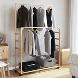 Clothes Rack with Shelves and Wheels 90x35x155 cm Bamboo - Side View