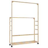 Clothes Rack with Shelves and Wheels 90x35x155 cm Bamboo - Rear View